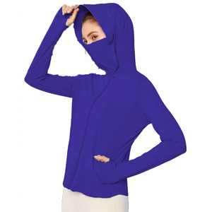 Haut à manches longues, vente en gros usine, veste à capuche légère pour femme, tissée, unie, teinte, anti-UV, avec masque intégré - Product Image 4