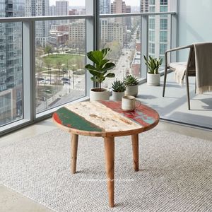 <b>Rustic</b> Handmade Wood <b>Coffee</b> <b>Table</b> Reclaimed Boat Wood Antique Finish Round Top Indoor Outdoor Living Room Furniture - Product Image 4