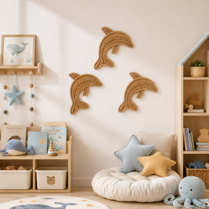 Handmade Rattan Dolphin Wall Decor Natural Woven Sea Animal Wall <b>Hanging</b> Coastal Nursery Kids Room Decoration - Product Image 1