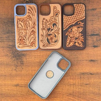 Étui pour iPhone en cuir véritable occidental à la mode étui de téléphone en cuir taillé Cowgirl pour iPhone Compatible modèle 13 14 & 15 étuis de téléphone