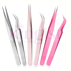 Best Selling Stainless Steel Eyelash Tweezers Set with Curved and Straight Tip Lash Extension Beauty Tweezers Paper Coating - Product Image 2
