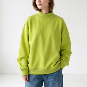 เสื้อสเวตเชิ้ตผ้าฟลีซคอเต่าทรงโอเวอร์ไซส์สีเหลืองมะนาวสำหรับผู้หญิง OEM ออกแบบเองได้ ผลิตจากโรงงาน ขายส่ง เสื้อผ้าฝ้าย 100% - Product Image 1