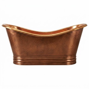 Bañera de cobre martillado de lujo hecha a mano, independiente, doble, para baño profundo, ideal para decoración de baños de hoteles y villas. - Product Image 1