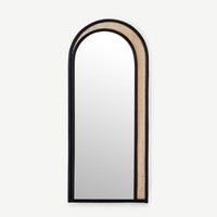 Miroir debout intégral de haute qualité, miroir de sol en rotin naturel pour la chambre à coucher, OEM accepté