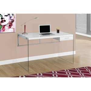 Scrivania per Computer da Ufficio Contemporanea da 48 Pollici con Laminato Bianco Lucido e Cassetti Portaoggetti in Vetro Temperato Trasparente - Product Image 5