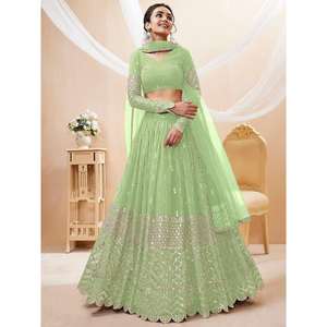 Superbe Pista Green Paillettes Georgette Réception Porter Lehenga Choli pour Robes de Bal - Product Image 5