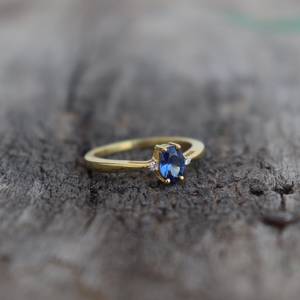 Anillo de zafiro azul natural, plata de ley 925, chapado en oro de 14 quilates, hecho a mano, regalo de aniversario de bodas para ella - Product Image 4