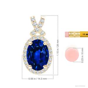 Pendentif de haute qualité en saphir bleu, style nœud papillon, avec halo de diamants, or 14 carats, fait main, certifié IGI, OEM - Product Image 3