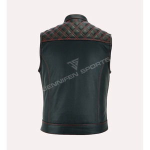 Gilet et veste sans manches en cuir pour homme, coupe diamant, best-seller, hiver, moto, poches avant, doublure intérieure en bandana - Product Image 5