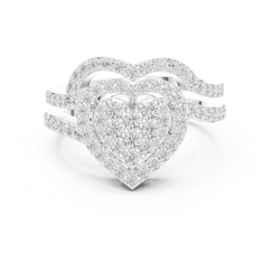 Anillo de Diamantes de Oro Sólido de 14k para Mujer, Diseño en Forma de Corazón con Engaste Pavé, Corte Brillante Redondo, Anillo de Compromiso Clásico para Regalo - Product Image 5
