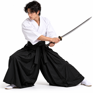 Traje de Artes Marciales Japonés Hakama, Parte Superior Blanca, Parte Inferior Gris, Uniforme Tradicional de Entrenamiento de Aikido e Iaido, Hecho a Medida - Product Image 5