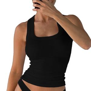Débardeur côtelé blanc en coton respirant de haute qualité pour femme, personnalisable avec logo, idéal pour la gym en été - Product Image 6