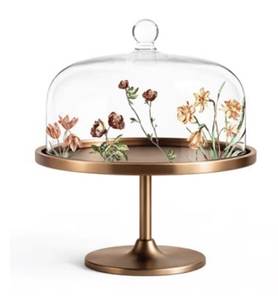 Base y pomo de metal plateado, soporte reutilizable para tartas con cúpula de cristal y tapa tipo cloche para postres - Product Image 4