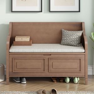 Panca portaoggetti in legno massello stile rustico per ingresso, mobile multifunzionale per camera da letto con cerniera di sicurezza - Product Image 2
