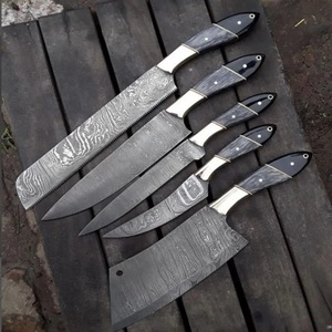 Juego de Cuchillos de Chef Ambidextros de Acero de Damasco de Alta Calidad, 5 Piezas, Hojas Pulimentadas, Mango de Madera Micarta Gris - Product Image 3