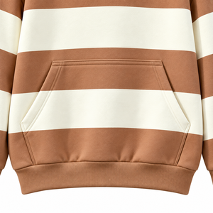 Sudadera con Capucha Unisex a Rayas, Estilo Casual, Color Marrón y Blanco, con Logotipo Frontal, 100% Algodón, Talla Grande, Transpirable - Product Image 6