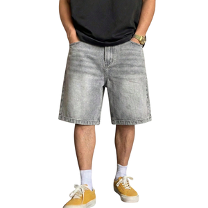 <b>Mens</b> Grey Denim <b>Bermuda</b> <b>Shorts</b> Loose Fit Casual Summer <b>Shorts</b> Washed Cotton Denim Five Pocket Streetwear Fashion Style Trend - Product Image 1