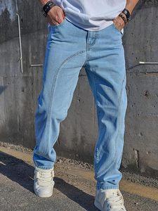 Pantalones Vaqueros Anchos de Mezclilla Azul Claro para Hombre, 100% Algodón, Cintura Media, Corte Holgado, Lavado a la Arena, Ecológicos, Estilo Vintage, Casuales, para Primavera - Product Image 5