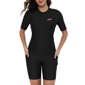 Maillot de bain Rash Guard à manches courtes pour femme, idéal pour le surf, le sport, la performance, l'entraînement physique, haut de compression, conception en tissu durable - Product Image 1