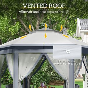 Gazebo Hexagonal Plegable de 13FT X 13FT con 6 Mallas de Malla con Cremallera para Patio, Jardín, Bodas y Fiestas - Product Image 5