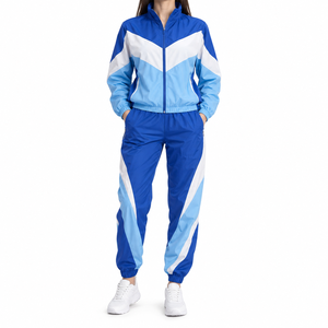 Ensemble court 2 pièces pour femme, très vendu, en nylon/coton, à capuche, décontracté, avec empiècements color block, style streetwear, avec logo et dentelle sur toute la longueur - Product Image 3