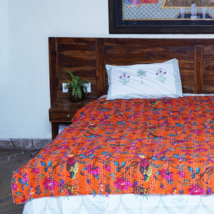 Handmade Bohemian Kantha Quilt Cotton <b>Bedspread</b> Reversible Floral Bird Print All-Season Lightweight Blanket Home Rajasthan RR - Product Image 6