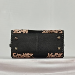 Hot Sale Hand Tooled Leather Black Floral <b>Large</b> Shoulder Bag & Hand Tooled Embossed Leather <b>Envelope</b> Bag Combo Sets For Women - Product Image 3