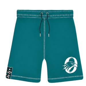 Pantalones Cortos de Rugby Color Verde Azulado Oscuro y Blanco, Cintura Elástica con Cordón, Ribete en Contraste, Personalizables, Transpirables, para Entrenamiento Deportivo en Equipo - Product Image 1