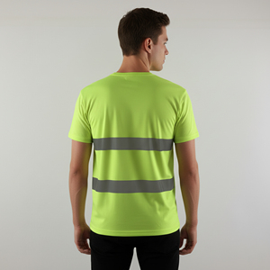 T-shirt de sécurité haute visibilité ANSI Classe 2 pour homme, manches courtes, grande taille, en polyester, anti-humidité, avec bande réfléchissante, LED clignotante, imperméable - Product Image 2