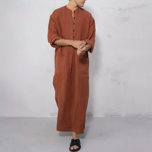 เสื้อคลุมโทบแขนยาวสำหรับผู้ชาย ผ้าฝ้ายลินินระบายอากาศได้ดี ชุดมุสลิมทรงหลวมสำหรับสวมใส่ละหมาดและในชีวิตประจำวัน - Product Image 4
