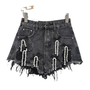 Nouvelle Collection Été : Short en jean délavé taille haute coupe ample pour femme, style vintage doux, avec nœud et pompon, style coréen mignon et décontracté - Product Image 5