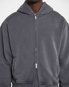 Sweat à capuche zippé personnalisé pour homme, effet délavé, en coton épais, avec impression de logo personnalisé et broderie, fabricant de streetwear - Product Image 6