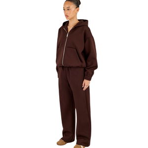Ensemble de survêtement à capuche zippé pour femme, haut à manches longues et pantalon droit à taille élastique, tenue décontractée deux pièces - Product Image 6