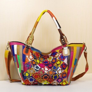 Sac fourre-tout Ando en cuir de vache véritable pour femme, avec appliques florales et patchwork multicolore, sac à bandoulière - Product Image 4