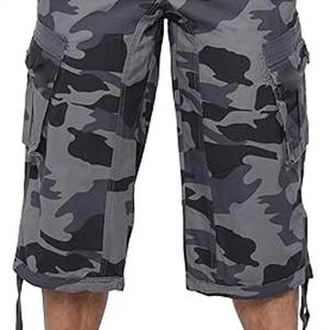 Mens Grey Camo Cargo Shorts with Multi-Pocket Style Knee Length Designed for Outdoor Casual Wear - Product Image 2