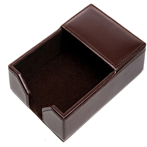 Porte-mémos en cuir brun foncé, porte-mémos en cuir brun, forme rectangulaire, organiseur de bureau - Product Image 1