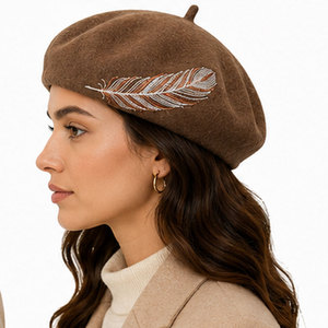 Soft Merino Wool <b>Beret</b> Hat French Inspired Felt Hat with Decorative Embroidery for Everyday Casual Outfits - Product Image 3