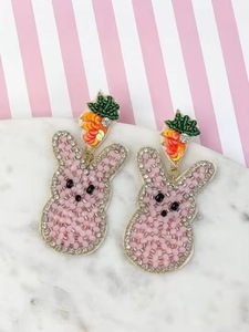 Pendientes de botón de conejito con cuentas de cristal rosa y dije de zanahoria, joyería clásica de boda para mujer - Product Image 1