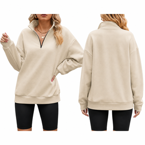 Sudadera de punto extragrande para mujer con media cremallera, cuello alto, hombros caídos, manga larga, color liso, estilo casual de otoño - Product Image 3