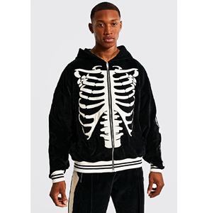 ชุดวอร์มแบบมีฮู้ดสำหรับผู้ชาย,เสื้อผ้าแฟชั่นสตรีท Velour Zip Through มีซิปด้านหน้ากำมะหยี่ปักลาย - Product Image 3