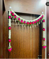 Dekorasi Pernikahan Ramah Lingkungan Solawood Pink LotusJasmine Door Toran, Hiasan Gantung Pintu Pooja Mandir, Dekorasi Latar Belakang Bandarwar