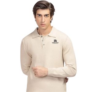 Suéter Polo de Manga Larga Color Marfil para Hombre, Cuello Camisero, Botones al Frente, Estilo Casual Elegante, Tejido de Punto, Fabricante Personalizado - Product Image 1