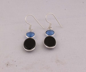 Natural Black Onyx & Blue Quartz <b>Earrings</b> 925 <b>Sterling</b> <b>Silver</b> Jewelry Manufacturer Wholesale Handmade Gemstone Drop <b>Dangle</b> - Product Image 6