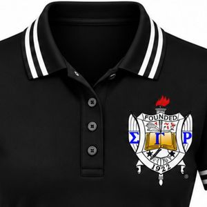 เสื้อโปโล Sigma Gamma Rho สีดำ เสื้อยืดคอปกแขนสั้นสำหรับผู้หญิง ตัวอักษรกรีก เสื้อผ้าชมรม ชุดลำลอง เสื้อกอล์ฟ ปักลาย - Product Image 6