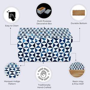 <b>Ceramic</b> Storage Box Blue White Geometric Pattern Rectangular Jewelry Organizer 0-1L Multi Use - Product Image 4