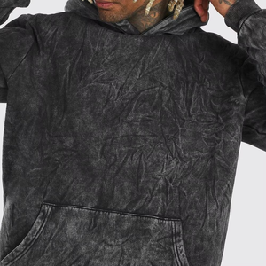 เสื้อฮู้ดดี้ทรงโอเวอร์ไซส์แบบย้อมสีเอซิด สีดำชาร์โคล ผ้าฝ้ายฟลีซ ยูนิเซ็กส์ สวมใส่สบายๆ สไตล์สตรีทแวร์ สำหรับฤดูหนาว แห้งเร็ว รับผลิตแบบ OEM - Product Image 5