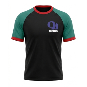 Camiseta de Manga Raglán para Hombre Arnis, 100% Algodón Comprimido, 180g, Negra, Verde, Roja, Cuello Redondo, Corte Casual, Logotipo Estampado en la Parte Delantera - Product Image 1