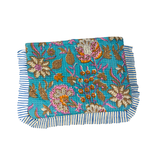 Artisan Block Print Floral <b>Tote</b> <b>Bag</b> - <b>Blue</b> sustainable Cotton Handbag - Product Image 1