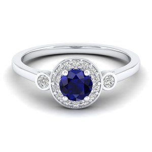 Bague Halo en Argent Sterling 925 avec Saphir Bleu Taille Ronde 0,5 Carat et Moissanite, Prix de Gros Usine REYES - Product Image 4