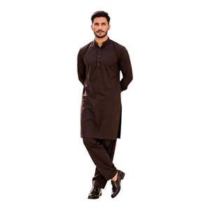 <b>Men's</b> Traditional Brown Cotton <b>Kurta</b> Salwar Suit Ankle-Length Regular Fit Casual Wear India Pakistan Style All Seasons - Product Image 3
